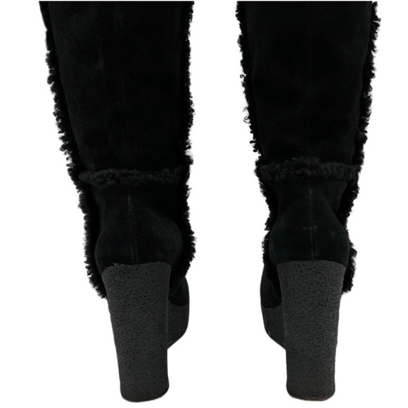 Michael Kors Knee High Suede &‎ Shearling Wedge Cutout Heel Boots - Picture 9 of 15